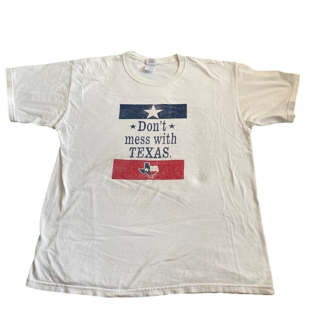 Vintage Style Don't Mess With Texas T Shirt Mens Large White Gildan Graphic Tee